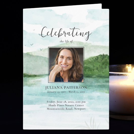 Wasserfarbener Bergsee Beerdigung Programm