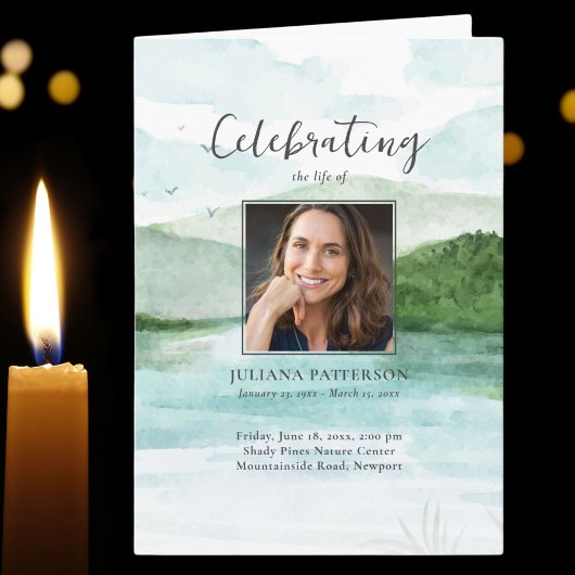 Wasserfarbener Bergsee Beerdigung Programm