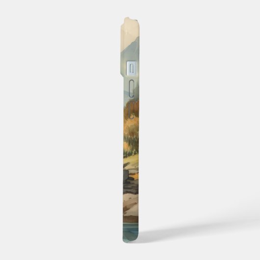 Wasserfarbener Bergstrom Landschaft iPhone 15 Hülle (Linke Seite)