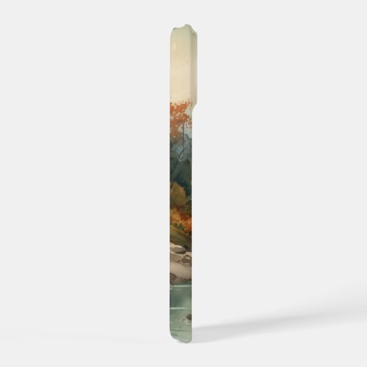 Wasserfarbener Bergstrom Landschaft iPhone 15 Hülle (Rechte Seite)