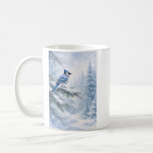 "Wasserfarbener Blauhäher auf Kiefernzweig Kaffeetasse