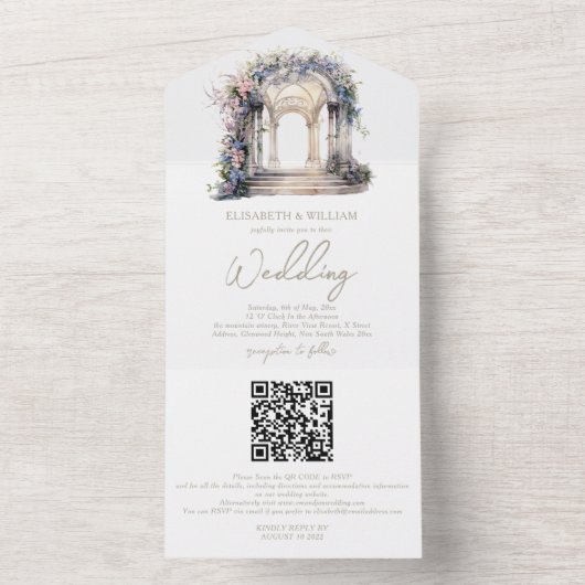 Wasserfarbener Blumenbogen Hochzeitsszenario Rsvp  All In One Einladung (Innen Boden)