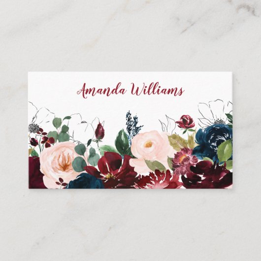 Wasserfarbener Blumengarten Feminine Business Card Visitenkarte (Vorderseite)