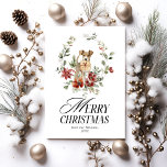 Wasserfarbener Blumenkranz mit Hund Frohe Weihnach Feiertagskarte<br><div class="desc">Winter Wonderla Elegante Wasserfarbe Weihnachten Weihnachtskarte</div>