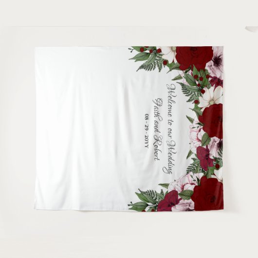 Wasserfarbener Blumenstrauß Burgund Grüne Wandteppich (Vorderseite (Horizontal))