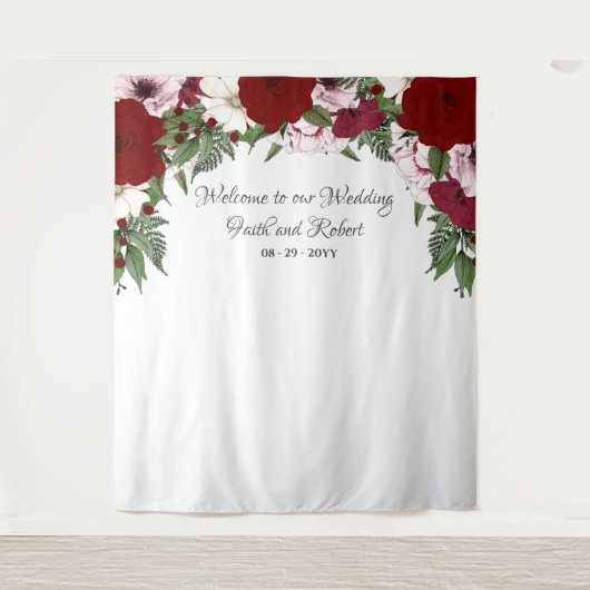 Wasserfarbener Blumenstrauß Burgund Grüne Wandteppich (Vorderseite)