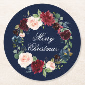 Wasserfarbener Blumenstrauß Elegante Weihnachten Runder Pappuntersetzer (Vorderseite)