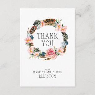 Wasserfarbener Blumenstrauß mit Federn   Danke