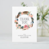 Wasserfarbener Blumenstrauß mit Federn | Danke (Stehend Vorderseite)