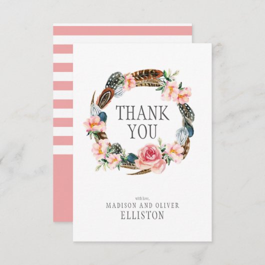 Wasserfarbener Blumenstrauß mit Federn | Danke (Vorne/Hinten)