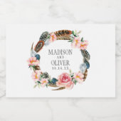 Wasserfarbener Blumenstrauß mit Federn | Hochzeit Lebensmitteletikett (Einzelnes Label)