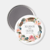 Wasserfarbener Blumenstrauß mit Federn | Hochzeit Magnet (Vorderseite/Rückseite)