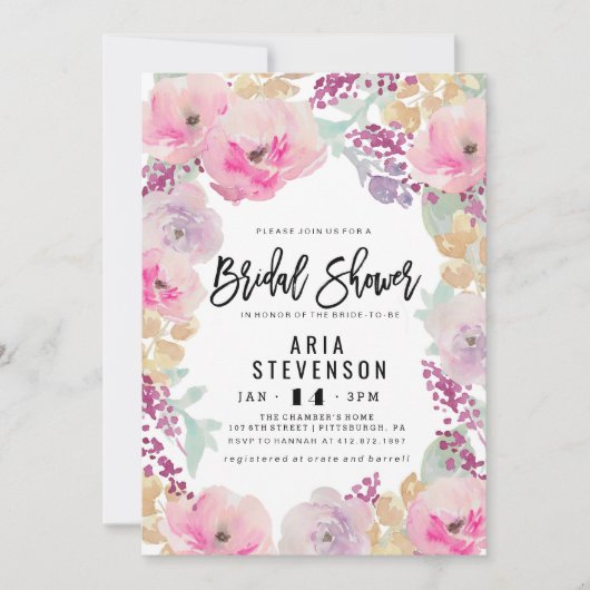 Wasserfarbener Brautdusche Einladung (Vorderseite)