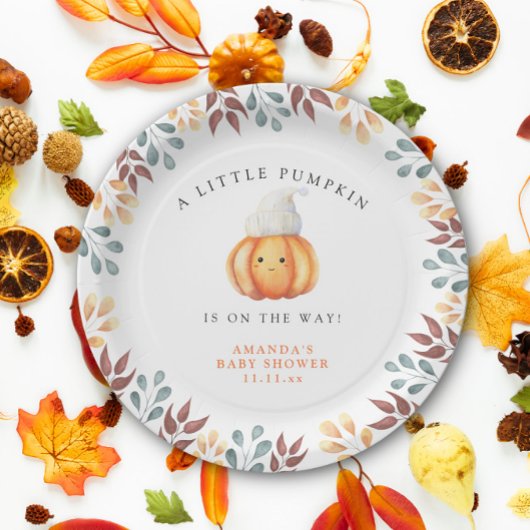 Wasserfarbener Cartoon Kürbis in die Kinderdusche Pappteller