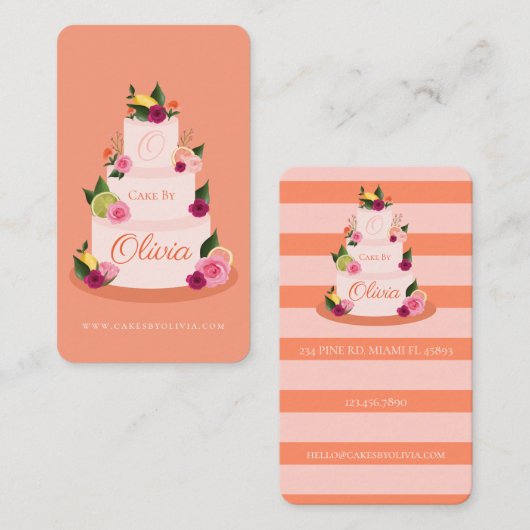 Wasserfarbener Citus Floral 3 Tier Kuchen Bäckerei Visitenkarte (Vorne/Hinten)