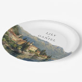 Wasserfarbener Comer See Hochzeit in Urlaubsort It Pappteller (Schrägansicht)