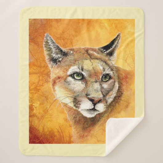 Wasserfarbener Cougar Mountain Lion Cat Wildlife Sherpadecke (Vorderseite)