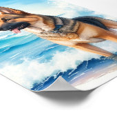 Wasserfarbener deutscher Schäferhund am Strand 2 Poster (Ecke)