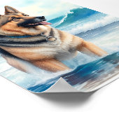 Wasserfarbener deutscher Schäferhund am Strand 3 Poster (Ecke)