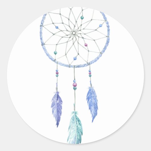 Wasserfarbener Dreamcatcher mit 3 Feathers Runder Aufkleber (Vorderseite)