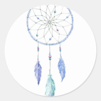 Wasserfarbener Dreamcatcher mit 3 Feathers Runder Aufkleber