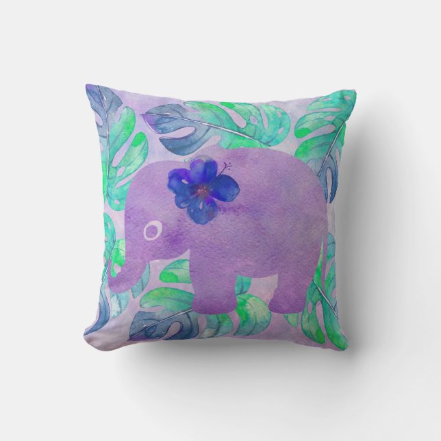 Wasserfarbener Dschungel Monstera Leaf Primitiv Kissen (Vorderseite)