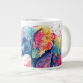 Wasserfarbener Elefant mit Blume. Jumbo-Tasse (Vorderseite Rechts)