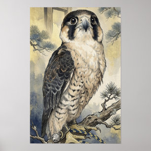 Wasserfarbener Falke - Raubvogel Japanische Wandku Poster