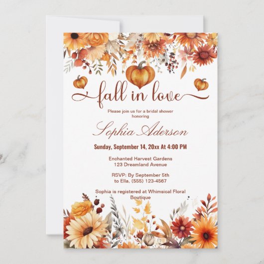 Wasserfarbener Fall in der Liebe Kürbishorn Einladung (Vorderseite)