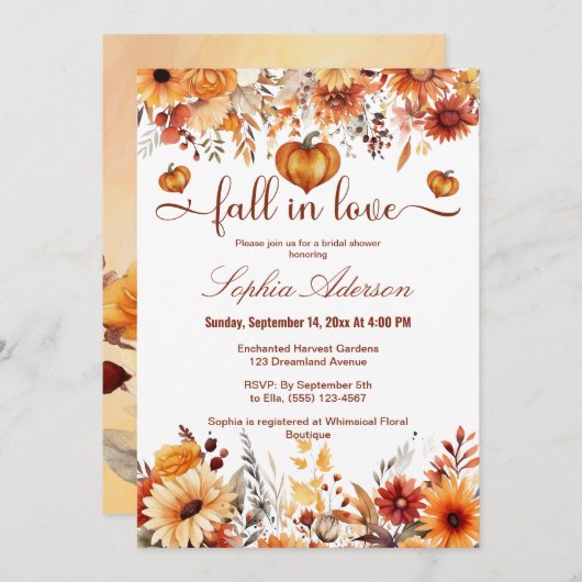 Wasserfarbener Fall in der Liebe Kürbishorn Einladung (Vorne/Hinten)