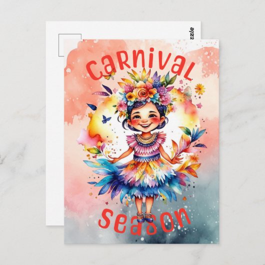 Wasserfarbener Fasching Postkarte (Vorne/Hinten)