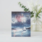 Wasserfarbener Feuerwerk über dem Happy See 4. Postkarte (Stehend Vorderseite)
