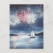 Wasserfarbener Feuerwerk über dem Happy See 4. Postkarte (Vorderseite)