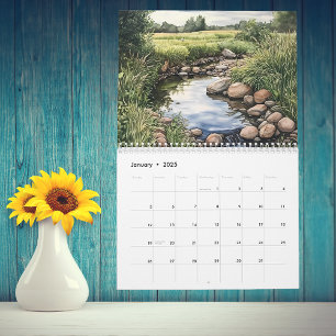 Wasserfarbener Fluss Bach Landschaften Kalender