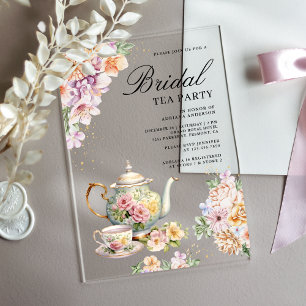 Wasserfarbener Frühling Blumenkohl Tee Party Braut Acryleinladungen