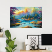 Wasserfarbener Frühling Landschaft Poster (Heimbüro)