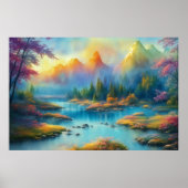 Wasserfarbener Frühling Landschaft Poster (Vorne)