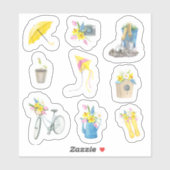 Wasserfarbener Frühling mit Blume Bouquet Set 1 Aufkleber (Blatt)