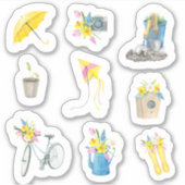 Wasserfarbener Frühling mit Blume Bouquet Set 1 Aufkleber (Vorderseite)