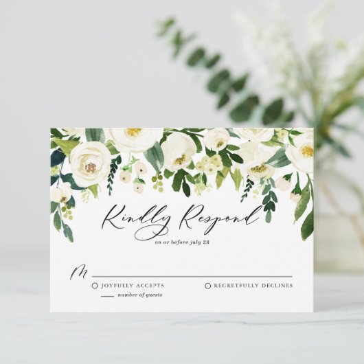 Wasserfarbener Frühling Weiße Blume Garland Hochze RSVP Karte (Stehend Vorderseite)