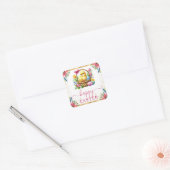 Wasserfarbener Frühlingskorb Ostern Quadratischer Aufkleber (Umschlag)
