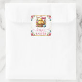 Wasserfarbener Frühlingskorb Ostern Quadratischer Aufkleber (Tasche)