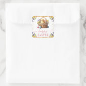 Wasserfarbener Frühlingskorb Ostern Quadratischer Aufkleber (Tasche)