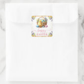 Wasserfarbener Frühlingskorb Ostern Quadratischer Aufkleber (Tasche)