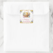 Wasserfarbener Frühlingskorb Ostern Quadratischer Aufkleber (Tasche)