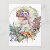 Wasserfarbener Garten Girl - Kleine Fee Postkarte (Vorderseite)