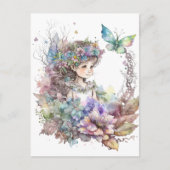 Wasserfarbener Garten Girl - Schmetterling Postkarte (Vorderseite)