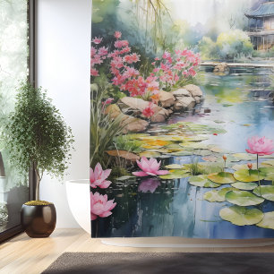 Wasserfarbener Garten Teich Duschvorhang