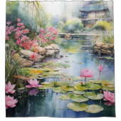 Wasserfarbener Garten Teich Duschvorhang (Vorderseite)