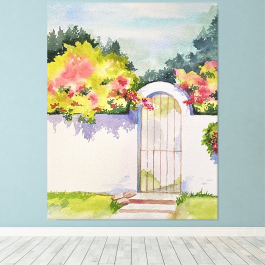 Wasserfarbener Garten Tor Leinwanddruck (Insitu (Holzboden))